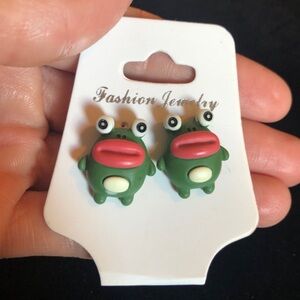 Green Frog With Big Lips Earrings